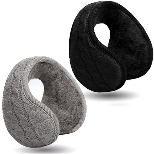 GoxRunx Winter Men Earmuffs, Foldable Polar Fleece Ear Warmers Women Adjustable Ear Muffs for Outdoor Activities (Black/Grey)