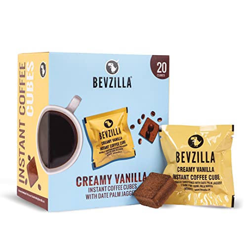 Image of Bevzilla 20 Creamy Vanilla Flavor Instant Coffee Cubes | Made with Date Palm Jaggery & Arabica Beans | No Refined Sugar | No Preservatives | Coffee Premix with Real Ingredients| Enjoy Hot & Cold