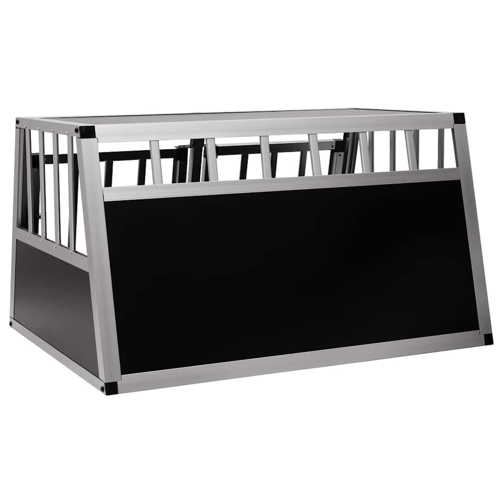Hundetransportbox mit Doppeltür aus Aluminium und MDF 89 x 69 x 50 cm, leicht und sicher für mittelgroße Hunde, ideal als Hundeunterkunft im Auto mit guter Belüftung