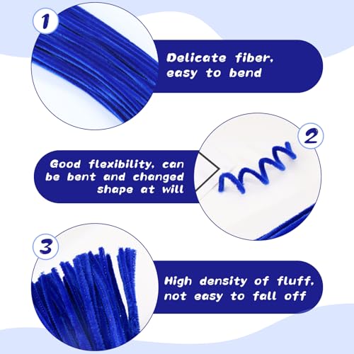 Image of 100Pcs Pipe Cleaners, Royal Blue Chenille Stems for Flowers Making