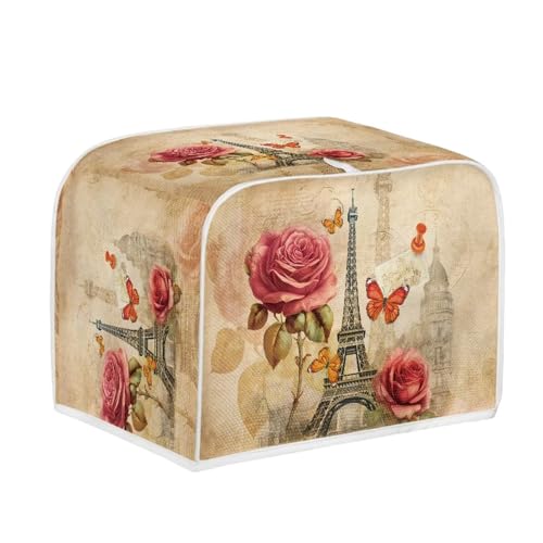 Image of Talayituse Eiffel Tower Print Toaster Cover 2 Slice Bread Toaster Oven Covers Washable Rose Butterfly Toaster Cover Kitchen Small Appliance Covers Bakeware Protector
