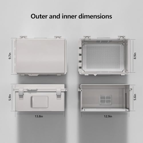 Image of Electrical Junction Box, Ventilated Design, Cable Grommets, Indoor /Outdoor Use with Mounting Panel & Hinged Cover. Waterproof IP 65. (Grey Cover, 13.8 inchx9.7 inchx5.9 inch)