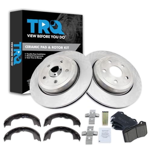 Image of TRQ Rear Brake Pad and Rotor Set Ceramic Parking Shoe Compatible with 2018-2019 Dodge Durango 2012-2019 Jeep Grand Cherokee