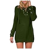 NaRHbrg Women’s Tshirt Dress Elegant Knit Short Dress Lace Up Front Sweater Mini Dress Long...