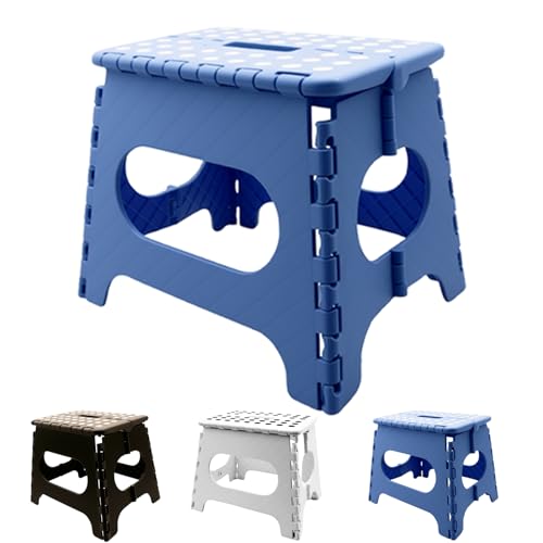 Folding Step Stool 11", Durable Kids Step Stool, Heavy Duty Step Stools for Adults, Compact Foot Stools, Light-Skid Resistant and Open with one flip for Kitchen, Bathroom, Holds Up to 300 lbs (Blue)