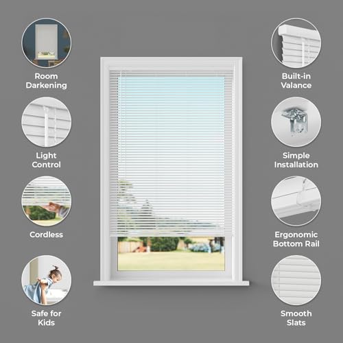 Vinyl Mini Blinds 1-Inch Cordless Room Darkening Blind for Windows - Starting at $9.97 - (Over 1,400 Add'l Custom Sizes) Vinyl Blinds, Mini Blinds, Window Blinds Cordless, White - 34.5"W x 72"L - Thumbnail 2