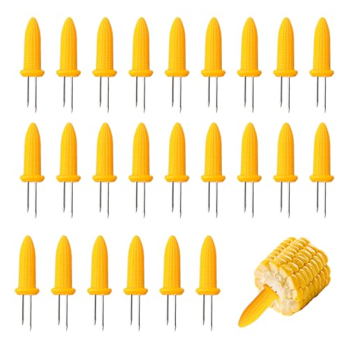 24 Pcs Corn On The Cob Holders Anti Slip Corn On The Cob Skewers Effortless Cleaning Sweetcorn Holders with Stainless Steel Corn Forks for BBQ Dinner Picnic Camping