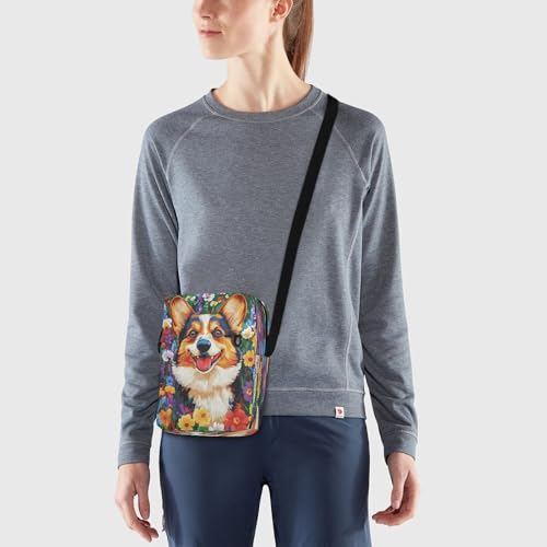 Small Messenger Bag Corgi Flowers Red Crossbody Bag for Men Women Purse Fanny Pack for Outdoor Travel2