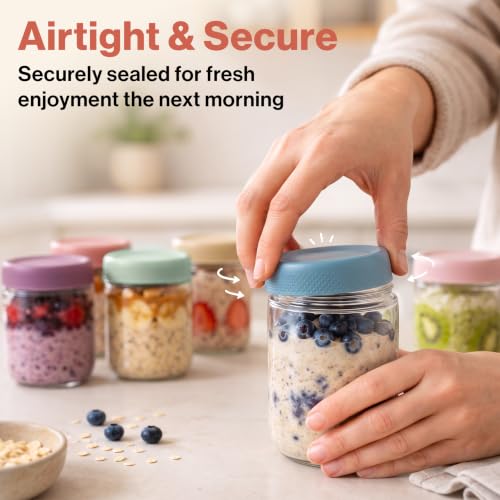 Image of EDELHAUS Overnight Oats Containers with Lids - Glass Mason Jars, Meal Prep