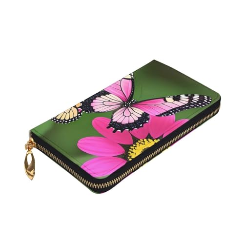Pink Flower and Butterfly Prints Leather Long Clutch Wallet for Fashionable Girls and Women - Durable, Stylish, and Functional, Black, One Size3