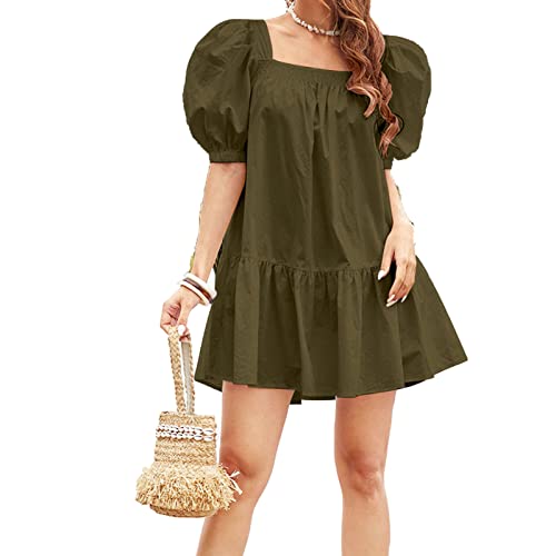 Mini robe courte décontractée vintage couleur unie à volants