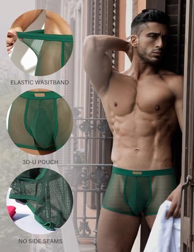 Men Mesh Boxer Briefs Stretch Breathable Underwear Hipsters Trunk2