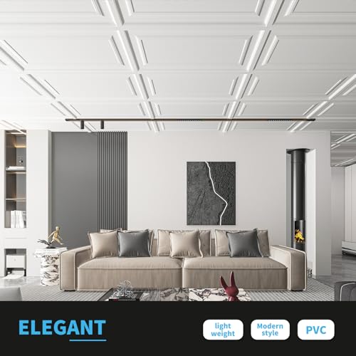 Image of Art3d 3D Decorative Drop Ceiling Tiles, 24 x 48 in, 12-Pack, Smooth White