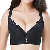 ZESLIV Damen BH Minimizer ohne bügel große größen 105E Schwarz Spitze Push up BH Wohlfühl Bustier