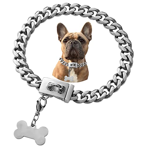 Stainless steel dog collar with buckle, 22 inch