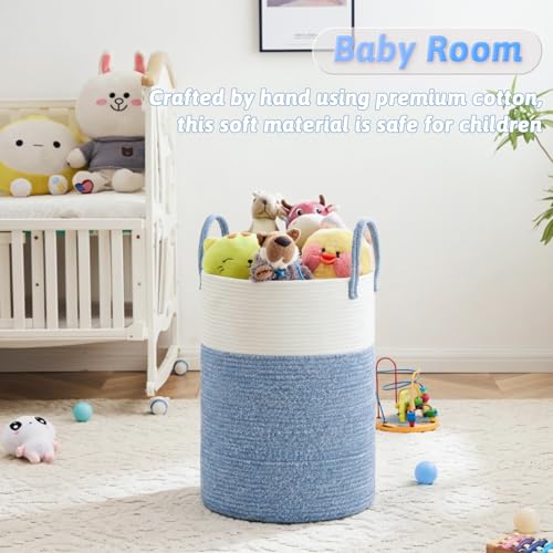 Image of Laundry Basket,Woven Cotton Rope Laundry Hamper,40L for Decor Storage of Dirty Clothes,Toys and Blankets in Bathroom,Baby Room and Living Room