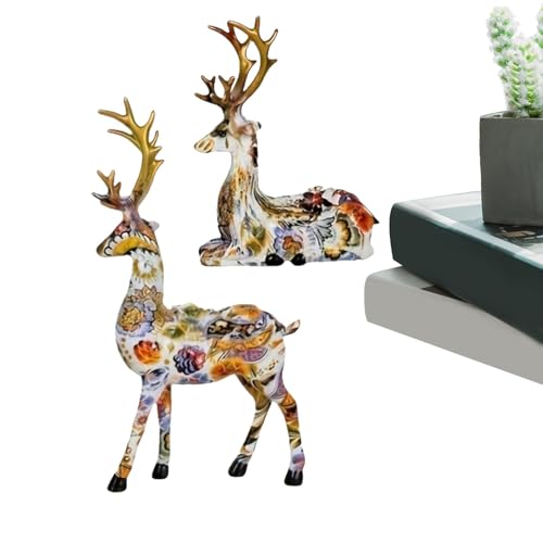 Figura di cervo – Arredamento alce, Renna Artigianato in resina | Decorazione da tavolo seduta in piedi con eleganza ispirata alla natura, in miniatura di renne in resina per lo squalo di Natale