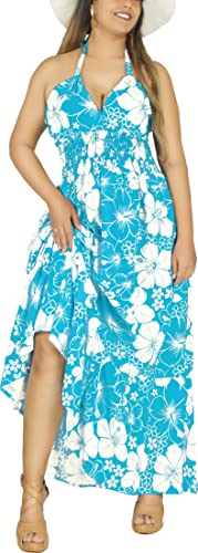 LA LEELA Femme Décontracté A Ligne Tube Top Maxi Robe d'été Robe de Soirée Halter Turquoise, Floral intégral S-M