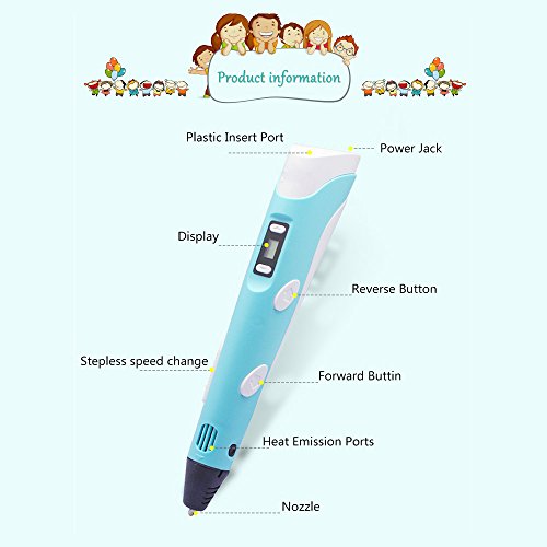 KKmoon Caneta de impressão 3D Velocidade ajustável Temperatura Tela LED Suporte de caneta ABS com 1