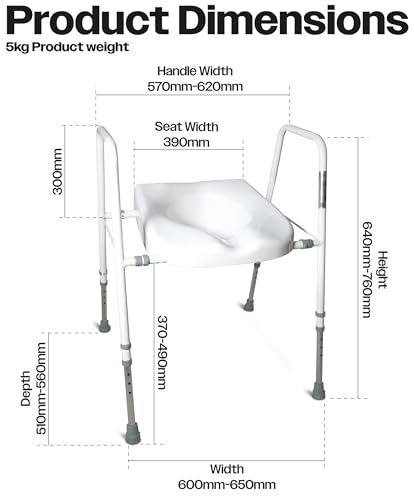 Aidapt Raised Toilet Seat and Frame.Height,Width Adjustable,Non-Slip Ferrules,Toilet Surround,Integral Armrests,Push-Pin Adjustment,No Tools Required,Supplied Assembled,Elderly,Hip Surgery Recovery - Image 3