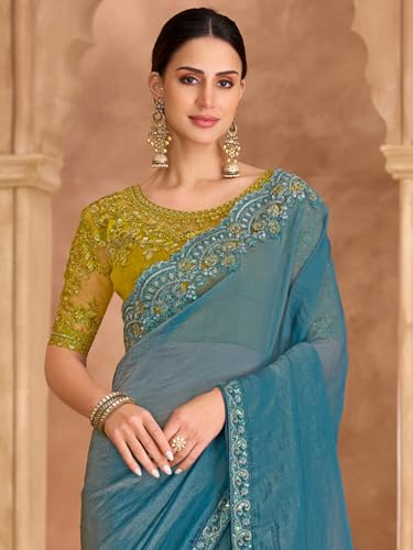 Image of AKHILAM Women's Satin Sequence Embroidery Saree With Unstitched Blouse Piece(SNDLWOD1601 TFH Parent)