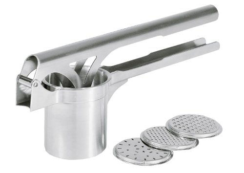 Gefu 13100 Edelstahl Kartoffel- und Spätzle-Presse Tri Star - Küchenhelfer mit 3 Lochscheiben - Spülmaschinenfest