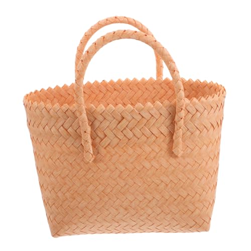 FRCOLOR Plastic Woven Beach Bag Rattan Tote Hobo Handbag for Women Travel Bag Faux Wicker Tote Handle Summer Accessory