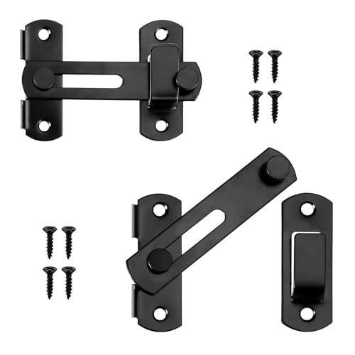 GVSS 2 Pièces Verrou de Porte Coulissante en Acier Inoxydable Noir Mat, Serrure à Loquet Bascule pour Portes,Fenêtres,Portails et Jardins,avec Vis de...