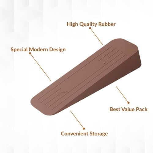 Image of Rubber Door Stopper Wedge, Heavy Duty Anti-Slip Door Holder & Blocker with Strong Grip for Tiles, Marble, Wood, Carpet & Cement Floors | Home, Office, School & Warehouse Use (Brown, Pack of 8)