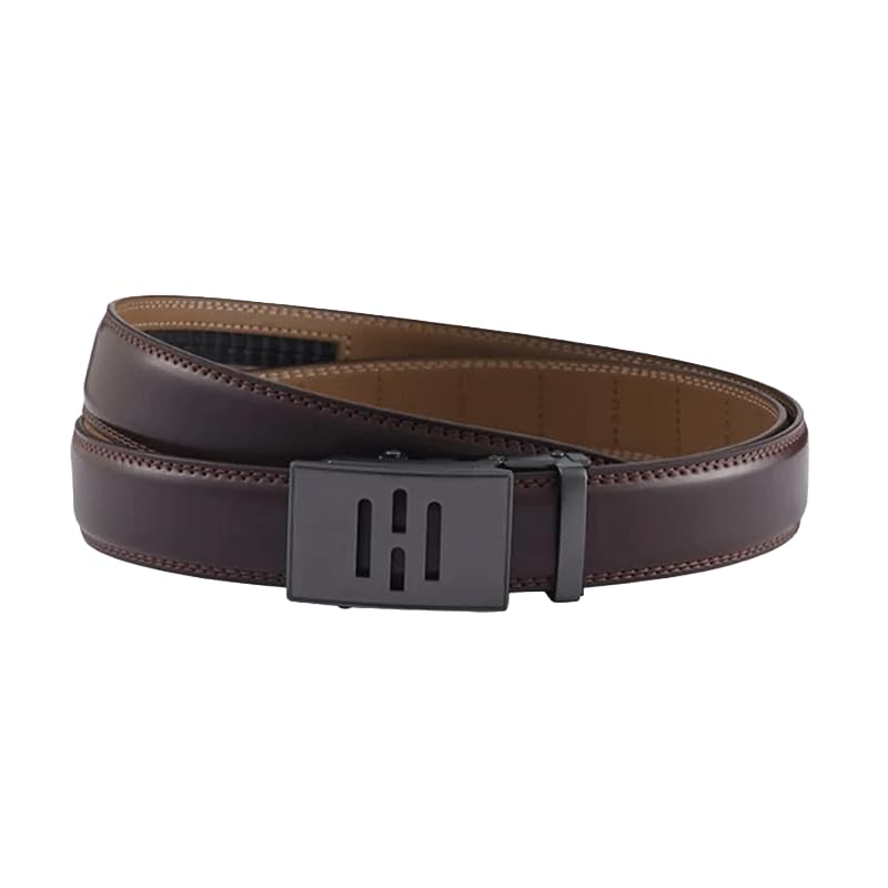 Image of HALDEN BURLEY Men's Brown Ratchet Belt | Auto-Lock Leather Formal Belt with Magnetic Buckle | Adjustable Free Size Fits Up to 44 Inch Waist