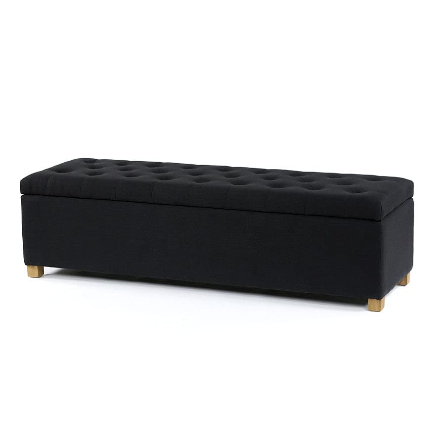Image of MODERN WAVE Ashlee 50 inch Large Fabric Upholstered Flip Top Storage Bench 3 Seater Sofa Couch Pouffe Sofa Bench Ottoman for Living Room, Bedroom, Office. (Black)