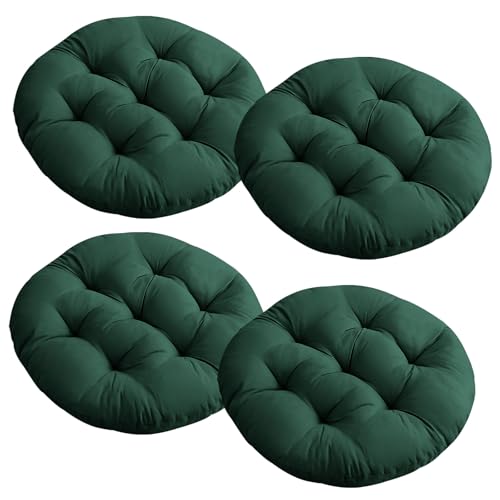 BUERPINKING Lot de 4 coussins de chaise avec liens - Coussin d'assise confortable - Diamètre 40 cm - Pour chaise de bureau - Vert foncé