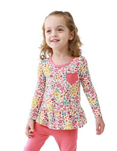 Toddler Girl Long Sleeve Shirt Infant Girls Tees Blouses Print Ruffled Tshirts Outfit Tops 2-5T