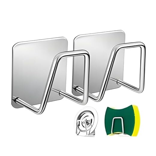 Genérico Kit de 2 Ganchos Adesivos de Aço Inox Suporte para Esponja, 3kg, Prata