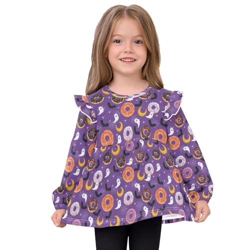 Halloween Donut Bat Girls Shirts Cotton Long Sleeve Ruffle Toddler Tee Tops3