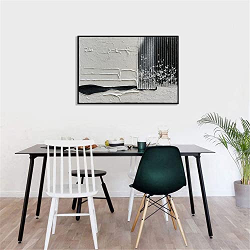 Slyart Black And White Wall Art, Black Framed Abstract Painting, Large Oil Painting On Canvas Texture Wall Art, Minimalism Black White Artwork Office Contemporary Art #TOP5