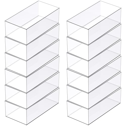 Simply Tidy Clear Stacking Storage Bins – 12" x 6" Slim Plastic Organizer Containers for Craft, Office & Home Use, Stackable Design, 12 Pack