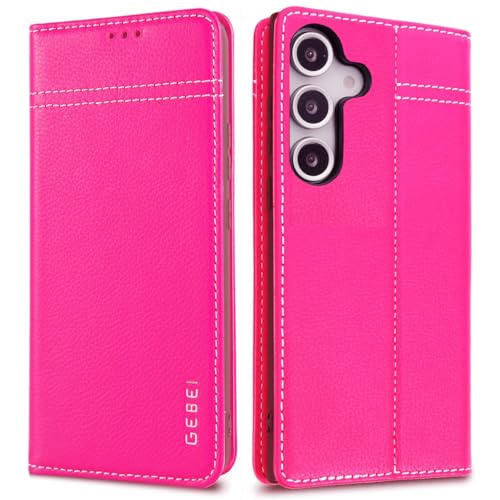 Étui de protection à rabat en cuir véritable pour Samsung Galaxy S25 5G rose magnétique