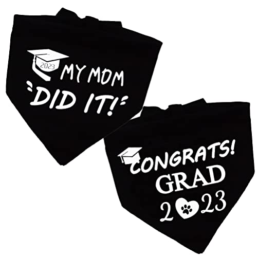 2 Pack Graduation Dog Bandana My Mom Did It Congrats Mom 2023 For Small Medium Large Pet Holiday Costume Black #TOP2
