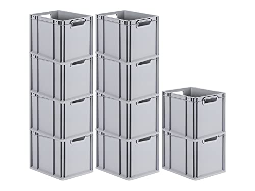 PROREGAL SET SUPER ÉCONOMIQUE 10x Bac Euro NextGen Grip | HxLxP 32x30x40cm | 30 litres | Poignées ouvertes | Fond lisse | Eurobox, boîte industrielle, boîtes de rangement, empilables