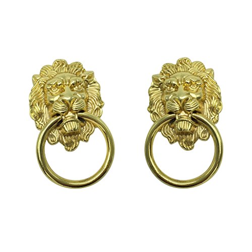 Homyl 2x Puxador de Cabeça de Leão Puxador Porta Cabine Gaveta Decoração de Móveis Dourado, S