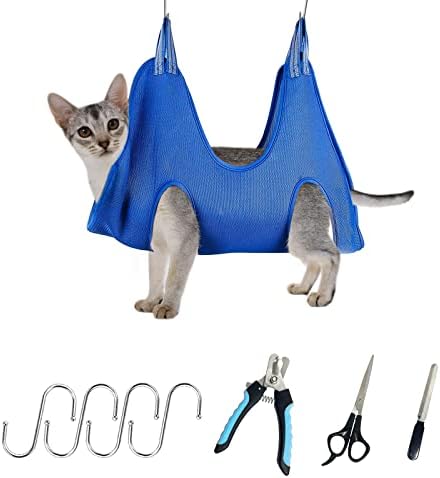 Cat and Dog Grooming Hammock, Cat and Dog Grooming Supplies with Grooming Sling, Nail Clippers, Nail Polish File and Comb, Cat and Dog Holder For Nail Trimming, Eye Care, Hair Grooming (Medium)