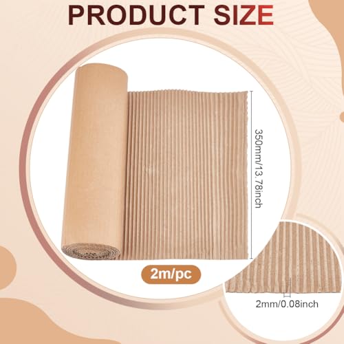 Image of BENECREAT 78.7x13.7inch Brown Single Face Corrugated, Corrugated Cardboard Roll Durable Corrugated Wrap Paper for Packing, Mailing, Moving, 2mm Thick