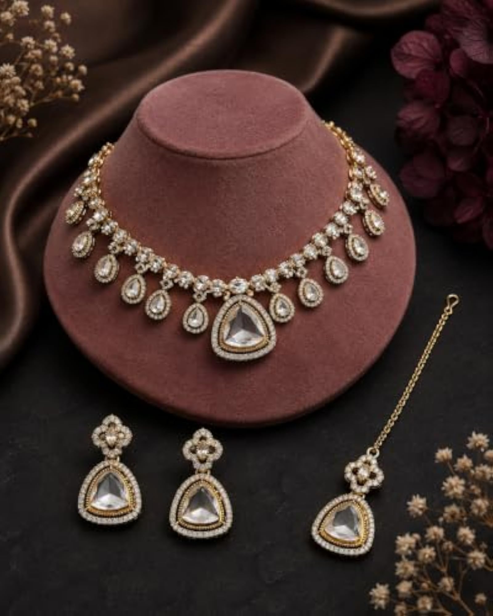 Copper Plated White Stone Necklace Set