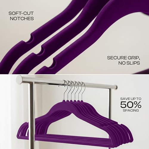 Image of Utopia Home Velvet Hangers, Purple, 50 Pack | Luxury Non-Slip Slim Pant & Coat Hangers, Strong Space-Saving Clothes Hangers with Pants Bar and 360 Swivel Hook