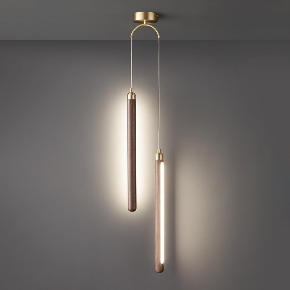 HXYSXHJUO LED Walnut Pendant Light Linear Hanging Lamp Brass Chandelier Ceiling Lighting Fixture Black Lights Living Room Bedroom Bedside Decor Suspension Lamps