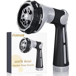 FANHAO Heavy Duty Garden Hose Nozzle, Metal Hose Sprayer Easy Thumb Control | 8 Spray Patterns, Rustproof Water Nozzle, Non-Slip Ergonomic Grip, Elder & Child Friendly for Garden, Car & Pet, Light Grey