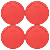 Pyrex 7402-PC Red Food Storage Replacement Lid (This Lid Fits the Pyrex 7402 6-Cup SCULPTED MIXING BOWL and 7203 7-Cup Glass Bowl) (4 Pack) - Made in USA
