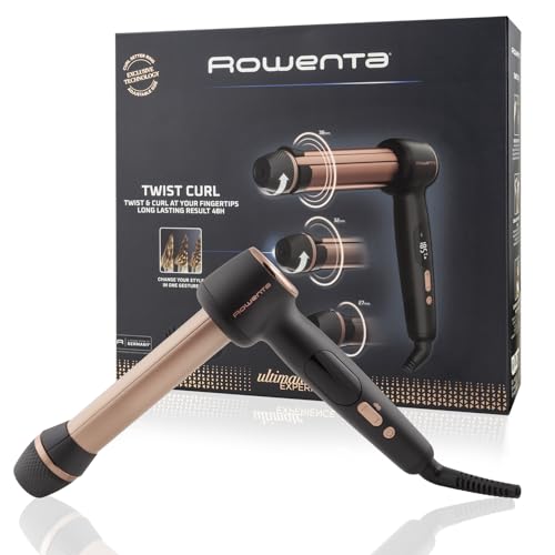Rowenta Twist Curl, rizador de pelo, plancha para rizar el pelo en L, cilindro ajustable, 3tamaños de rizo, rizos que duran hasta 48h, CF4620E0