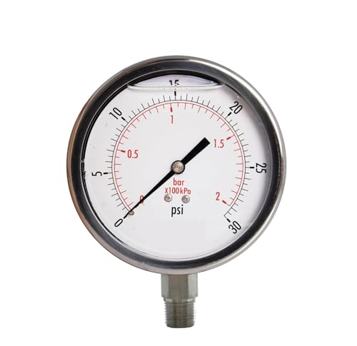 Manomètre pression d'huile 4" inox 3/8 NPT montage inférieur pour fluide hydraulique